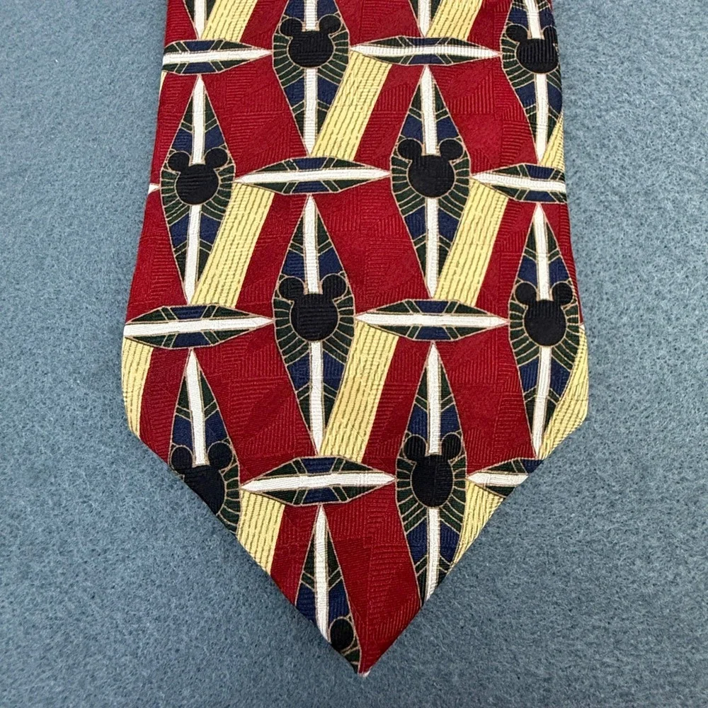 Mickey Inc Necktie Mens Geometric Mickey Mouse Silk Disney Retro Red Vintage 90s